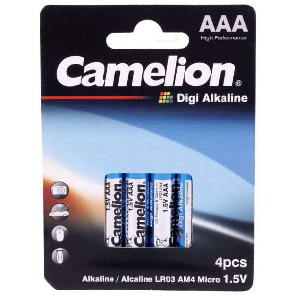 باتری 1.5 ولت نیم قلمی سایز AAA کملیون  Camelion Digi Alkaline پک 4 عددی