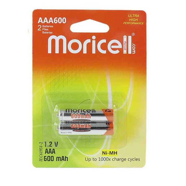 باتری نیم قلمی شارژی 1.2 ولت 600 میلی آمپر سایز AAA موریسل MORICELL (پک دوتایی)